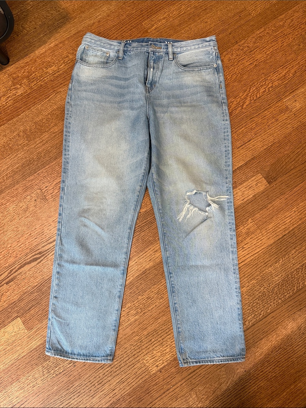 J. Crew Light Wash Straight-Leg Jeans with Knee Distress